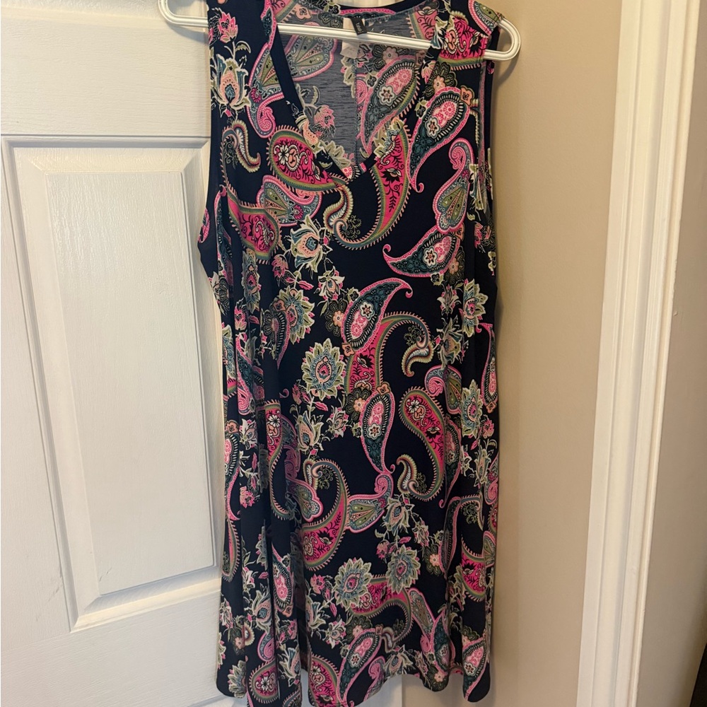 Paisley Sleeveless Dress in Pink and Blue